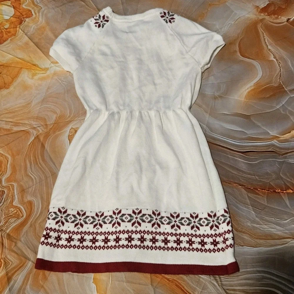 Gymboree Girls Size 5T Fair Isle Sweater Dress Ivory Burgundy Short Sleeve